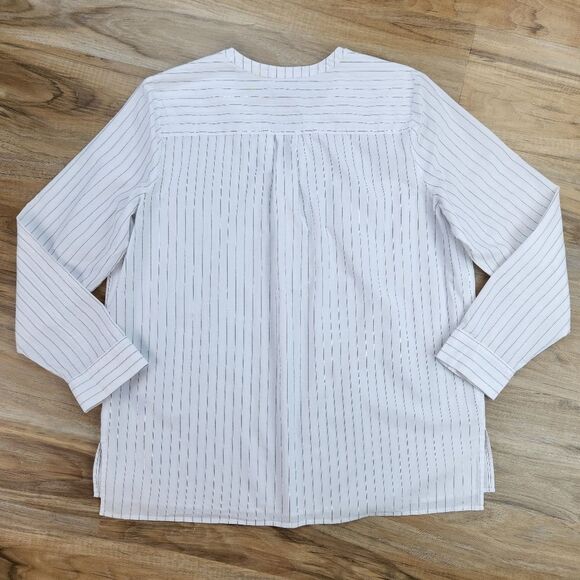 🔺️NYDJ White Pinstripe Button Popover Long Sleeve Top Large - Picture 3 of 14
